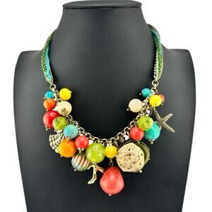 Bohm Mermaidcore Charm Multicolor Chacha Beaded Gold Tone 19" Statement Necklace